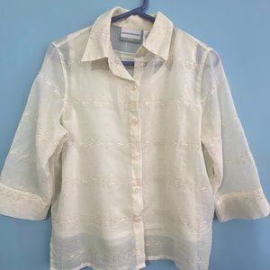 Vintage Embroidered Ivory  sheer blouse w/ tank
